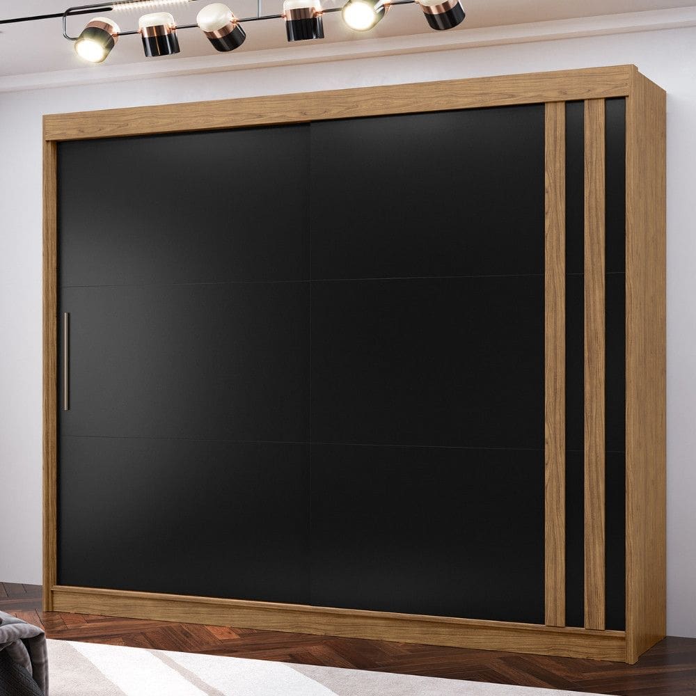 Guarda Roupa Casal Ripado 2 Portas de Correr em MDF Seul Visão Móveis