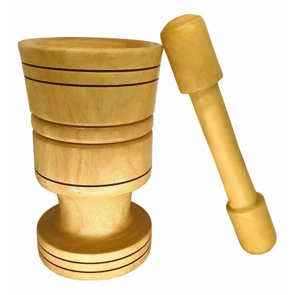 Pilão De Madeira Rústico Grande Resistente Com Socador 40cm Marrom-claro