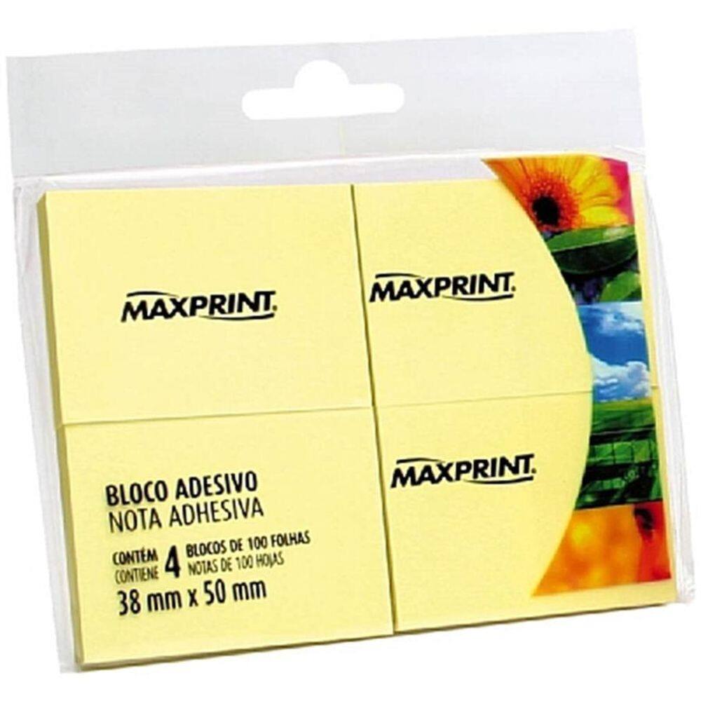 Bloco De Recados Adesivo Amarelo 38 Mm X 50 Mm 100 Folhas