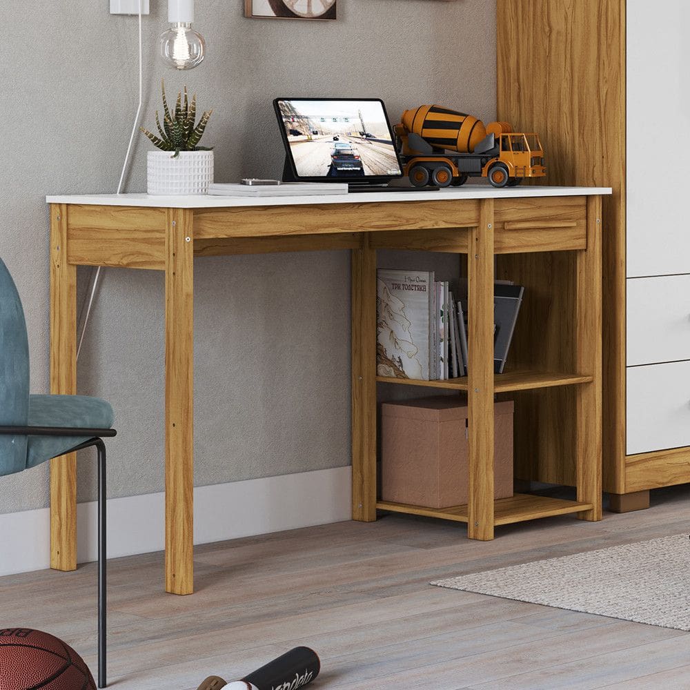 Escrivaninha Mesa de Estudo 1 Gaveta em MDF Popy Móveis Peroba