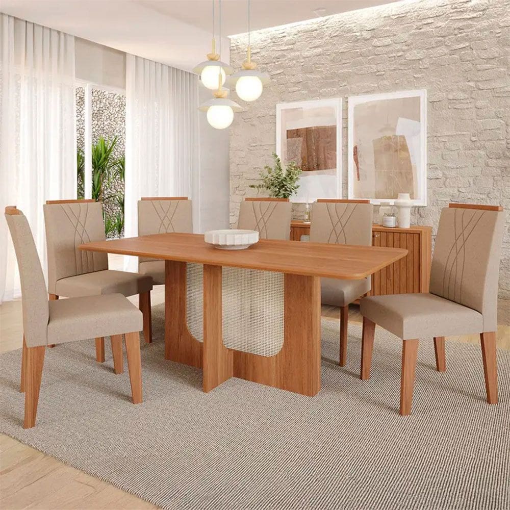 Conjunto de Mesa 6 Cadeiras Tampo MDF com Assento Estofado Louise Cimol