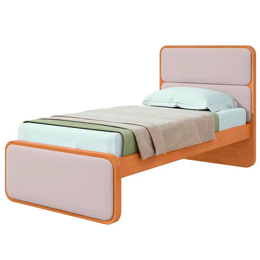 Cama de Solteiro com Cabeceira Estofada MDP MDF Lopas Loop