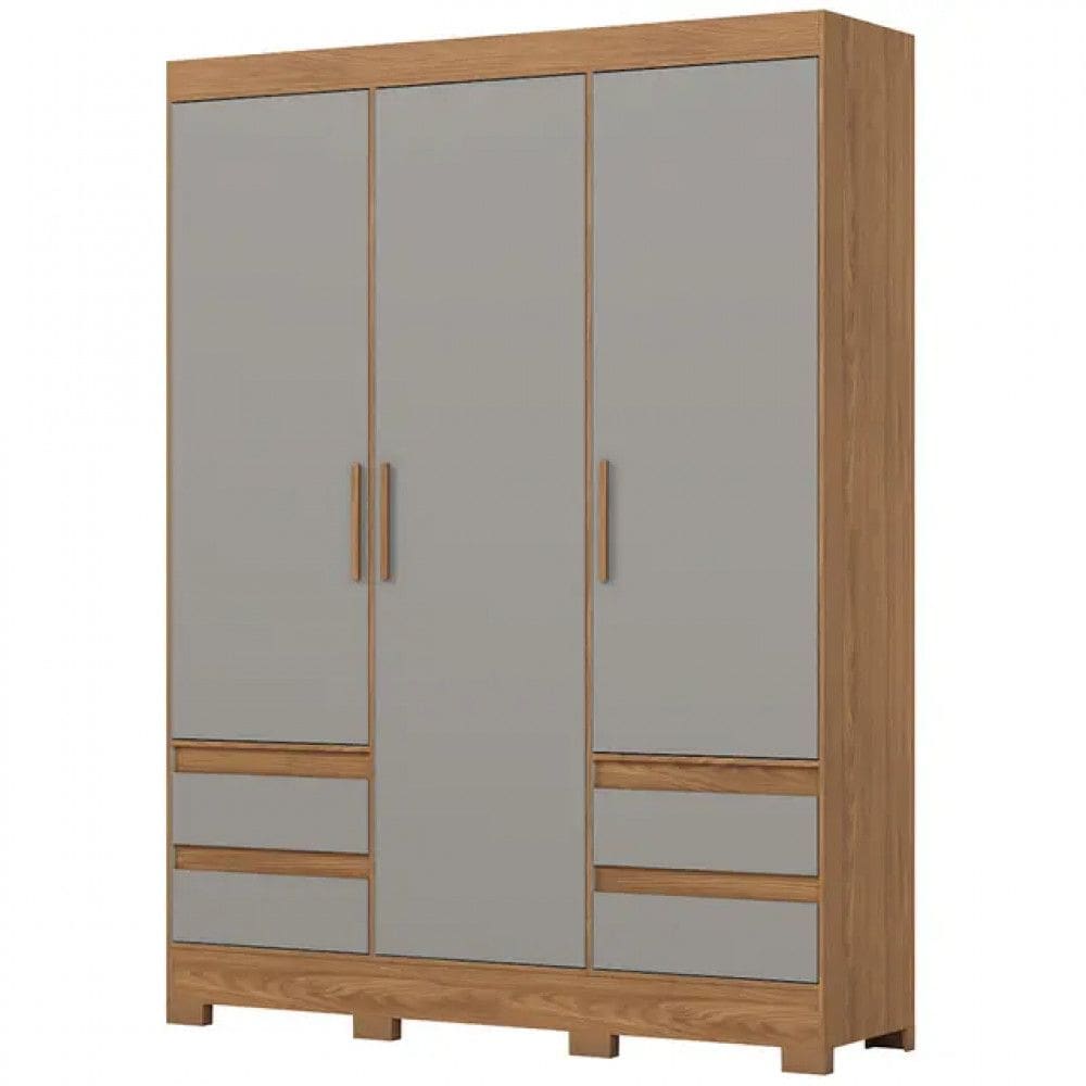 Guarda-Roupa Solteiro 3 Portas Bater 4 Gavetas MDP MDF Henn B55 Roupeiro