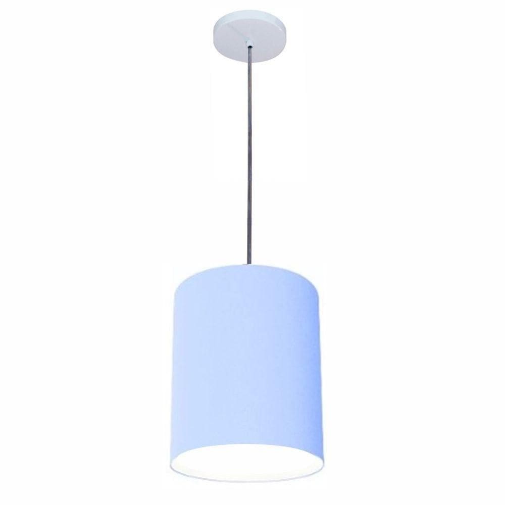 Lustre Luminária Pendente Vivare Free Lux Pe-4104br Cúpula Em Tecido 15x25cm Azul-bebê Canopla Branca E Fio Cristal