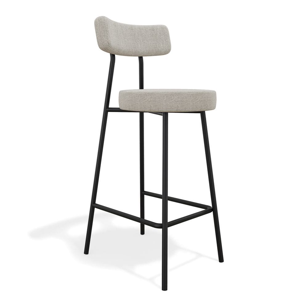 Banqueta Alta Cozinha Kobe Estofada com Encosto Linho Cinza - Abmaza