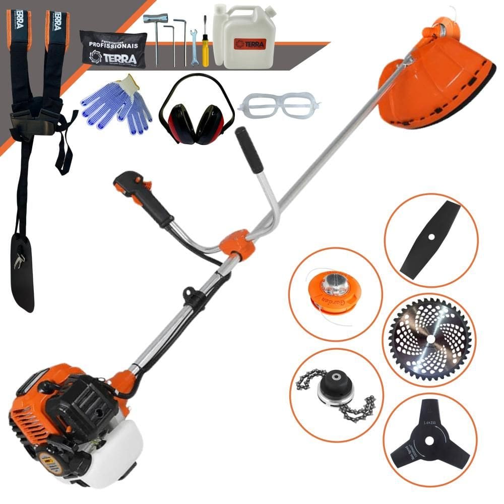 Roçadeira Multifuncional Completa Terra GR520XP À Gasolina 52cc 2,5HP Alta Rotação Ideal Para Todos os Tipos de Trabalhos Com 5 Opções de Cortes + EPI