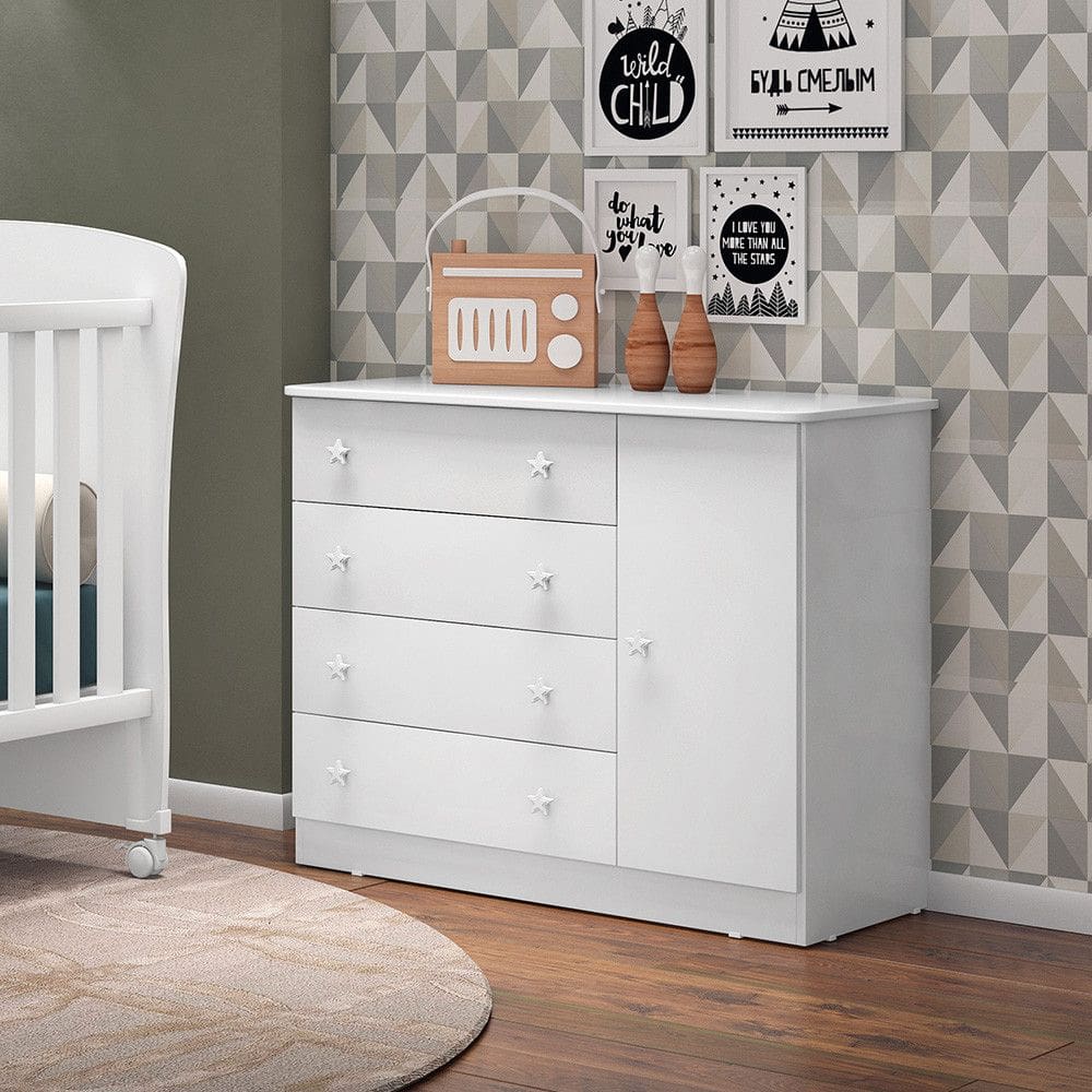 Cômoda Infanti 4 Gavetas 1 Porta Doce Sonho Qmovi