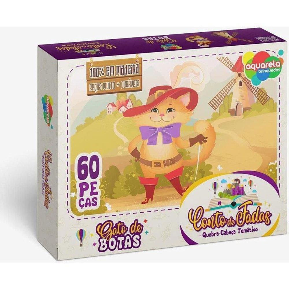 Quebra Cabeça Madeira Gato De Botas 60 Peças