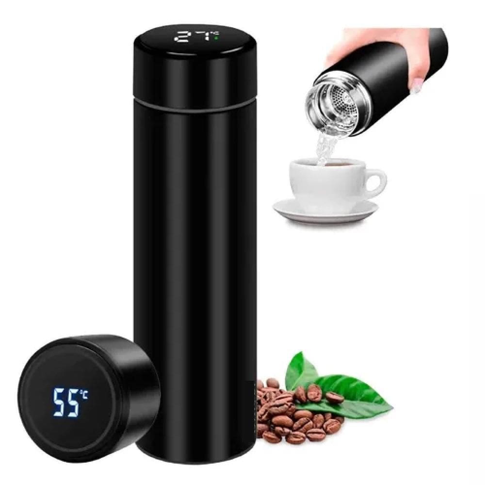 Garrafa Inox Com Termometro Digital 480Ml Termica Display Lcd Bebida Quente Gelada Portatil Academia Trabalho Passeio Pr