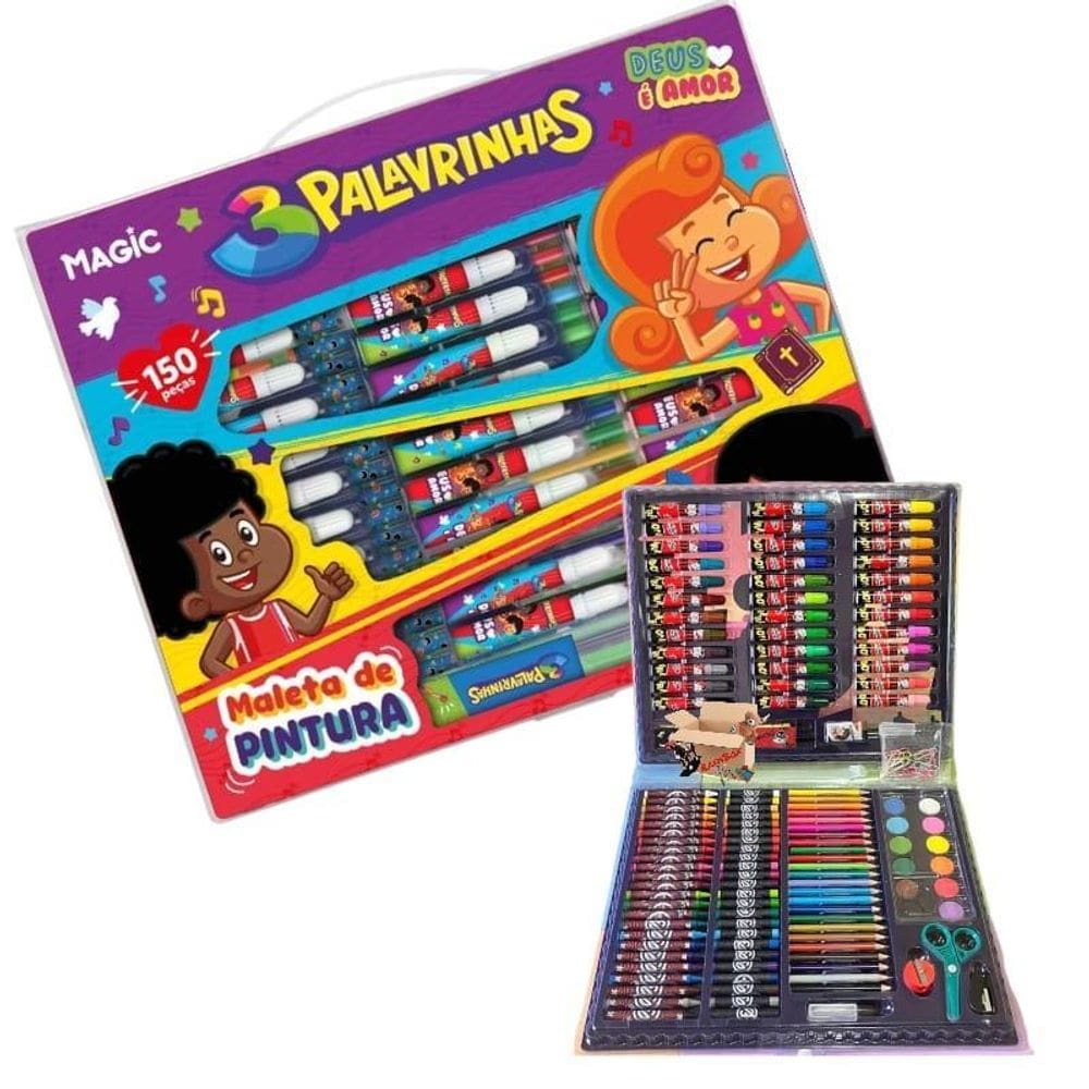 Kit Escolar Infantil Maleta Estojo Pintura Canetinhas 150 Pç