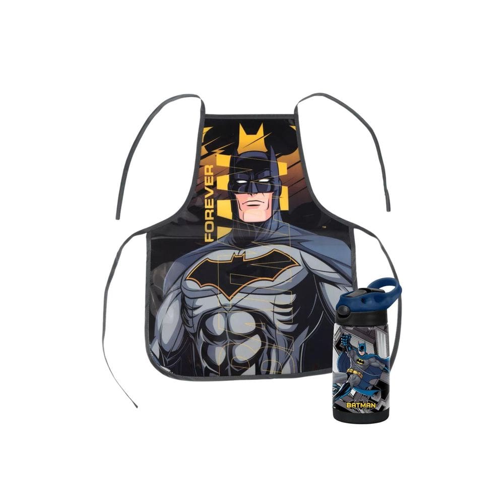 Kit Escolar Avental Infantil+ Garrafa Batman Preto