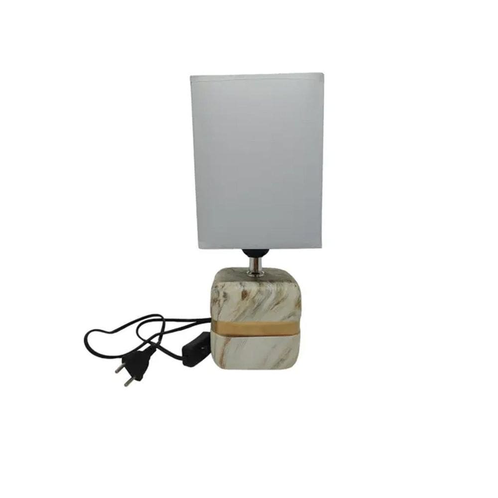 Abajur Branco Com Base De Cerâmica Marmorizado 30X12,5Cm