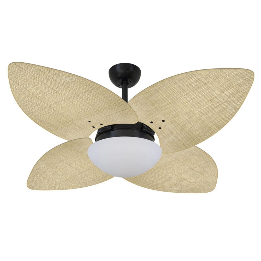 Ventilador Teto Volare Preto Vidro Dunamis Palmae Palha 110V