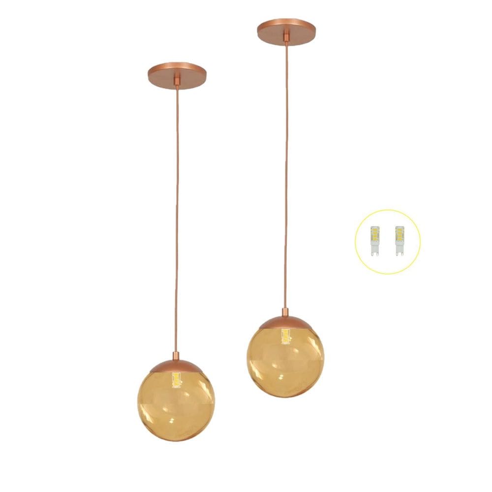 Kit 2 Pendentes Jabuticaba Cobre Bola Globo De Vidro + Led V