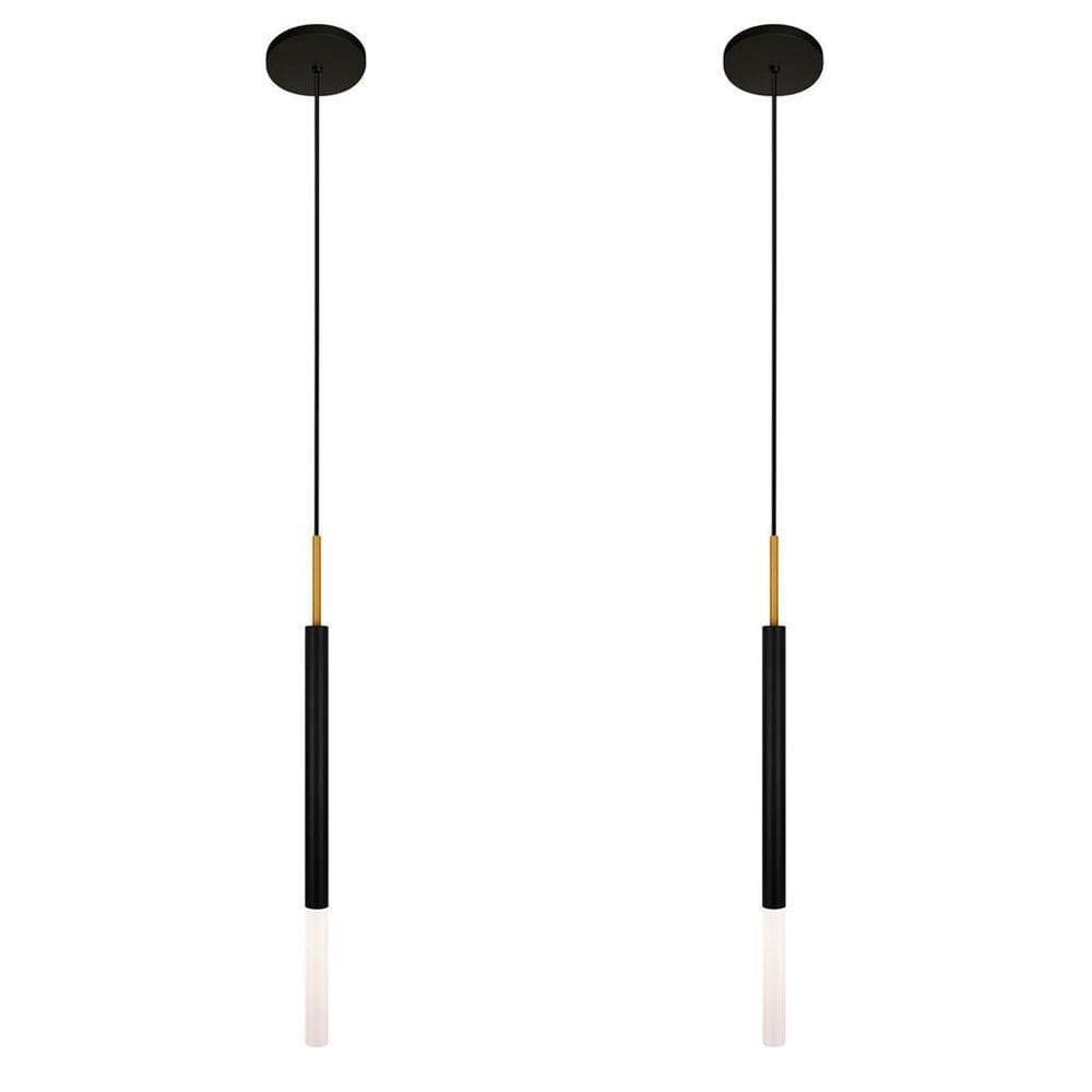 Kit 2 Luminárias Teto Pendente Tubo Difusor Preto Dourado