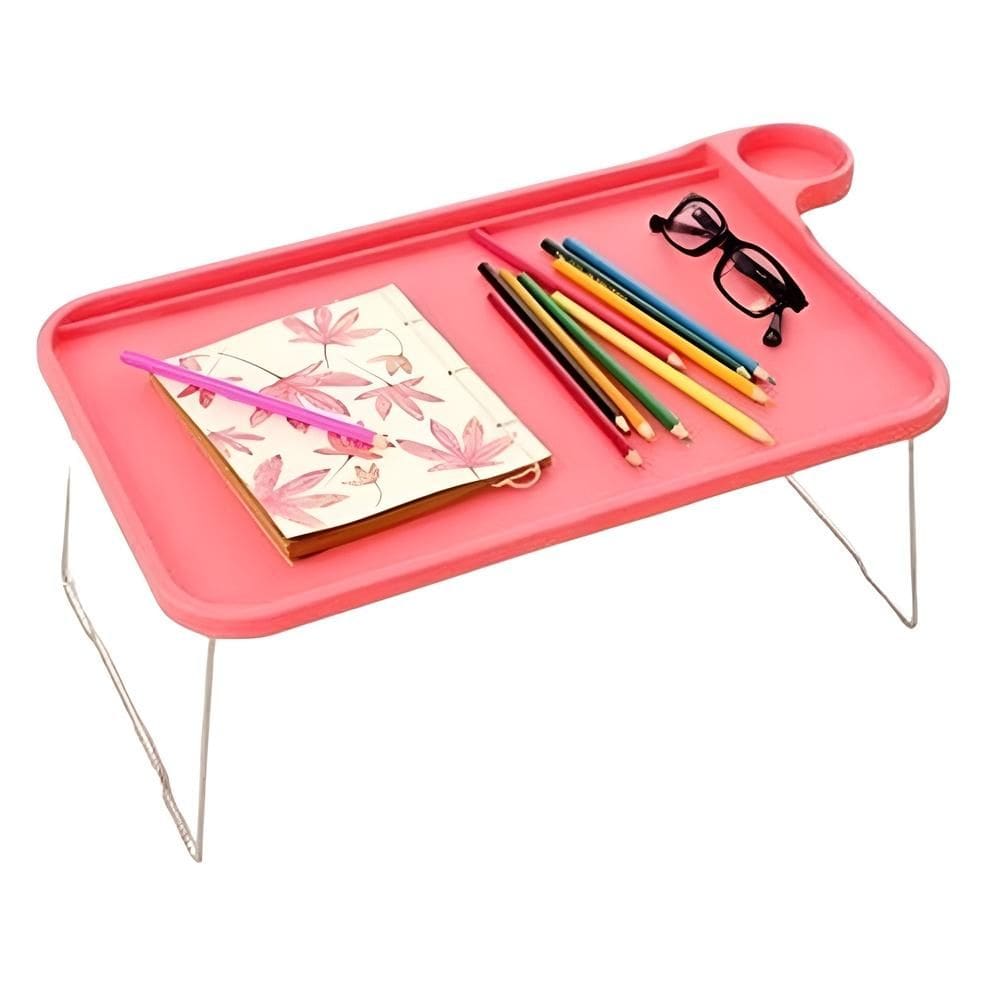 Mesa Desmontavel Para Notebook Com Suporte Para Copo Elegante Na Cor Rosa
