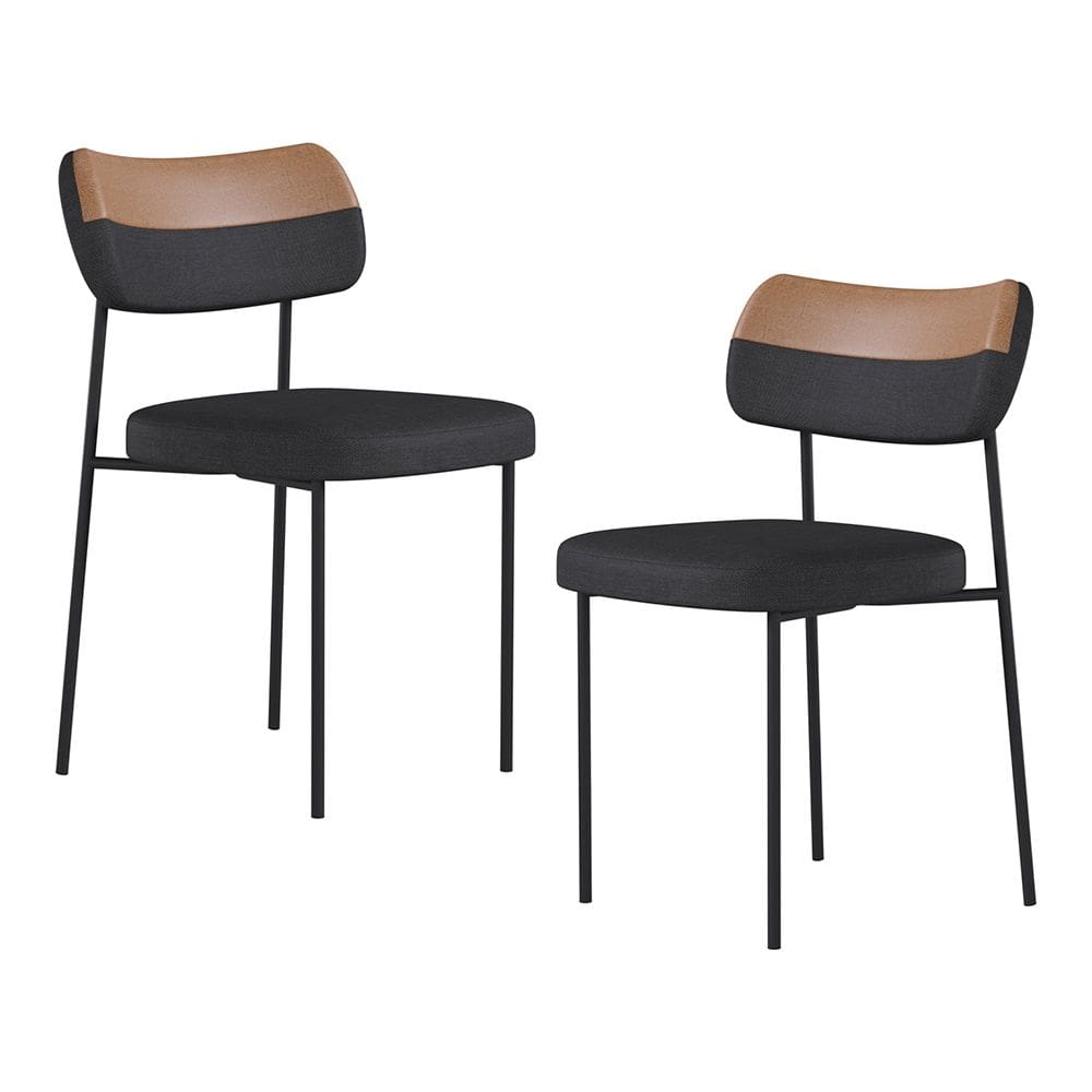 Kit 02 Cadeiras Sala de Jantar Lila Estofada Couríssimo Whisky Linho Grafite - Abmaza