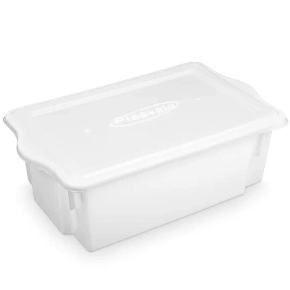 Caixa Plástica Organizadora de Alimentos 24,5L Branca Com Tampa Para Cozinhas Profissionais Restaurantes Açougue