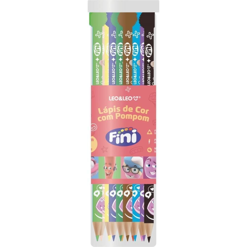 Lapis De Cor Triangular Fini C/Pompom 12Cores Pote-12