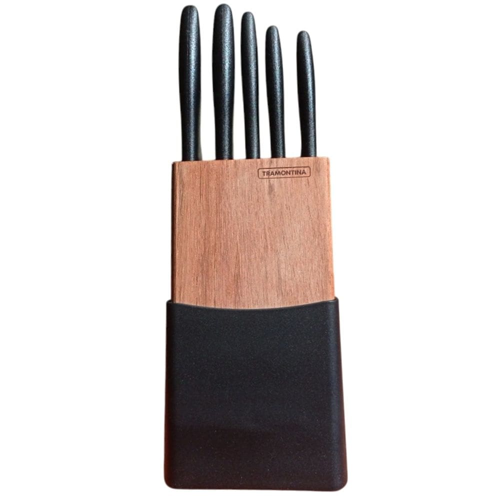 Jogo De Facas Inox Tramontina Plenus Com Suporte De Madeira
