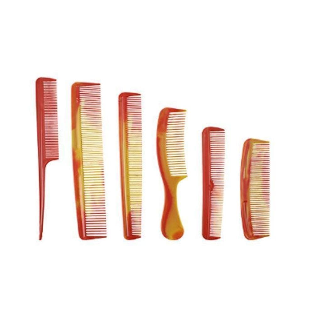 Kit Pente De Plastico Para Cabelo 6 Pecas Marrom