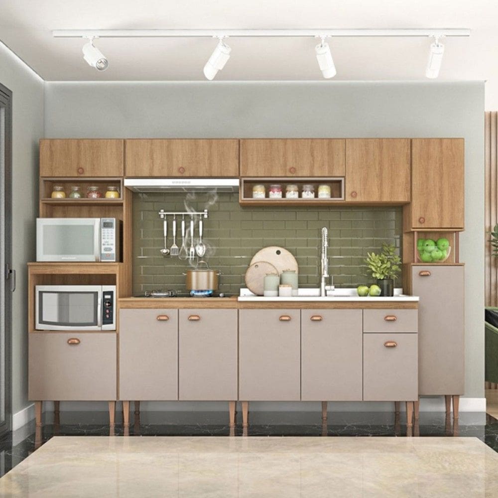 Cozinha Completa Marti 12 Portas 1 Gaveta Mt02ct Marrom/Marrom Claro - Fellicci