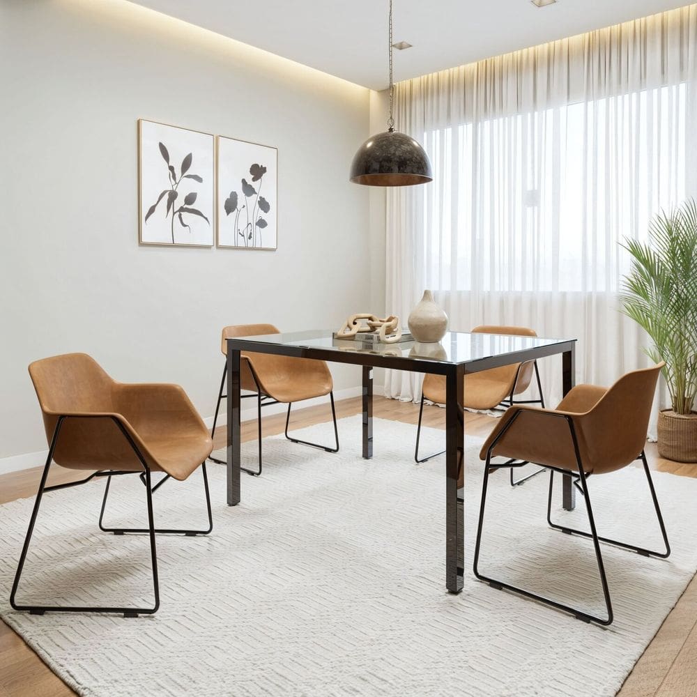 Conjunto Mesa de Jantar Retangular Tampo de Vidro 120cm X 75cm Smart com 4 Cadeiras Lodelô Preto/Pinus