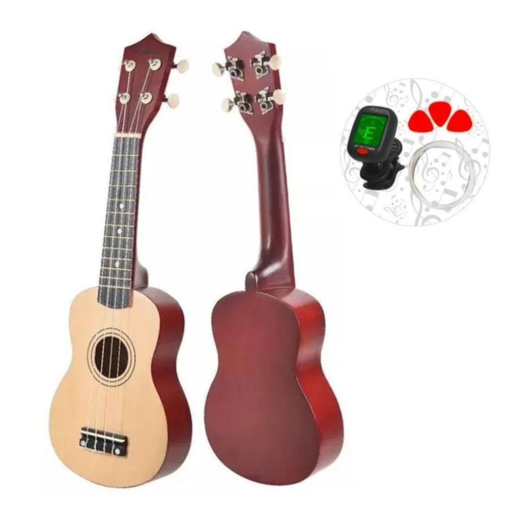 Ukulele Soprano + Capa + Afinador + 3 Palhetas Cor Marrom