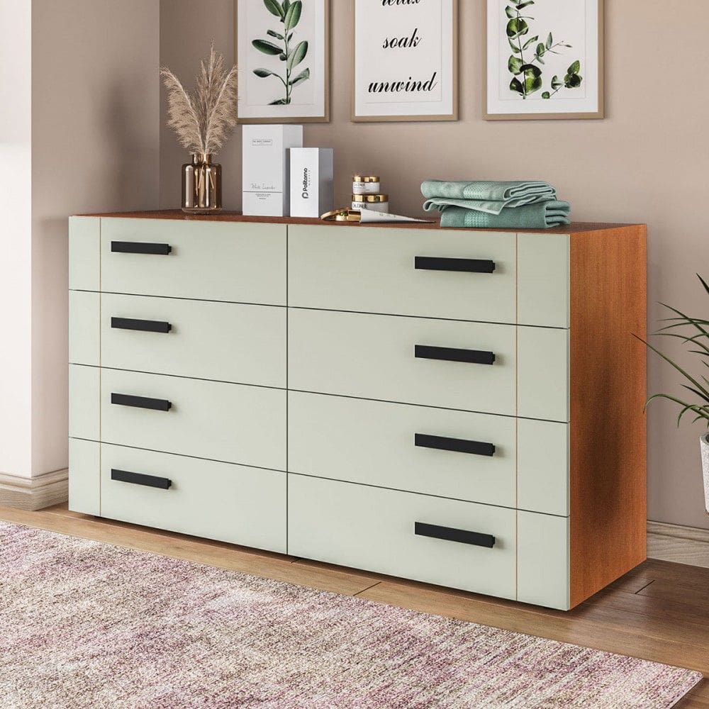 Cômoda Lisboa 8 Gavetas Freijó/Verde - Politorno