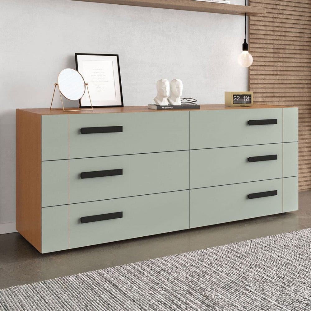 Cômoda Lisboa 6 Gavetas Freijó/Verde - Politorno