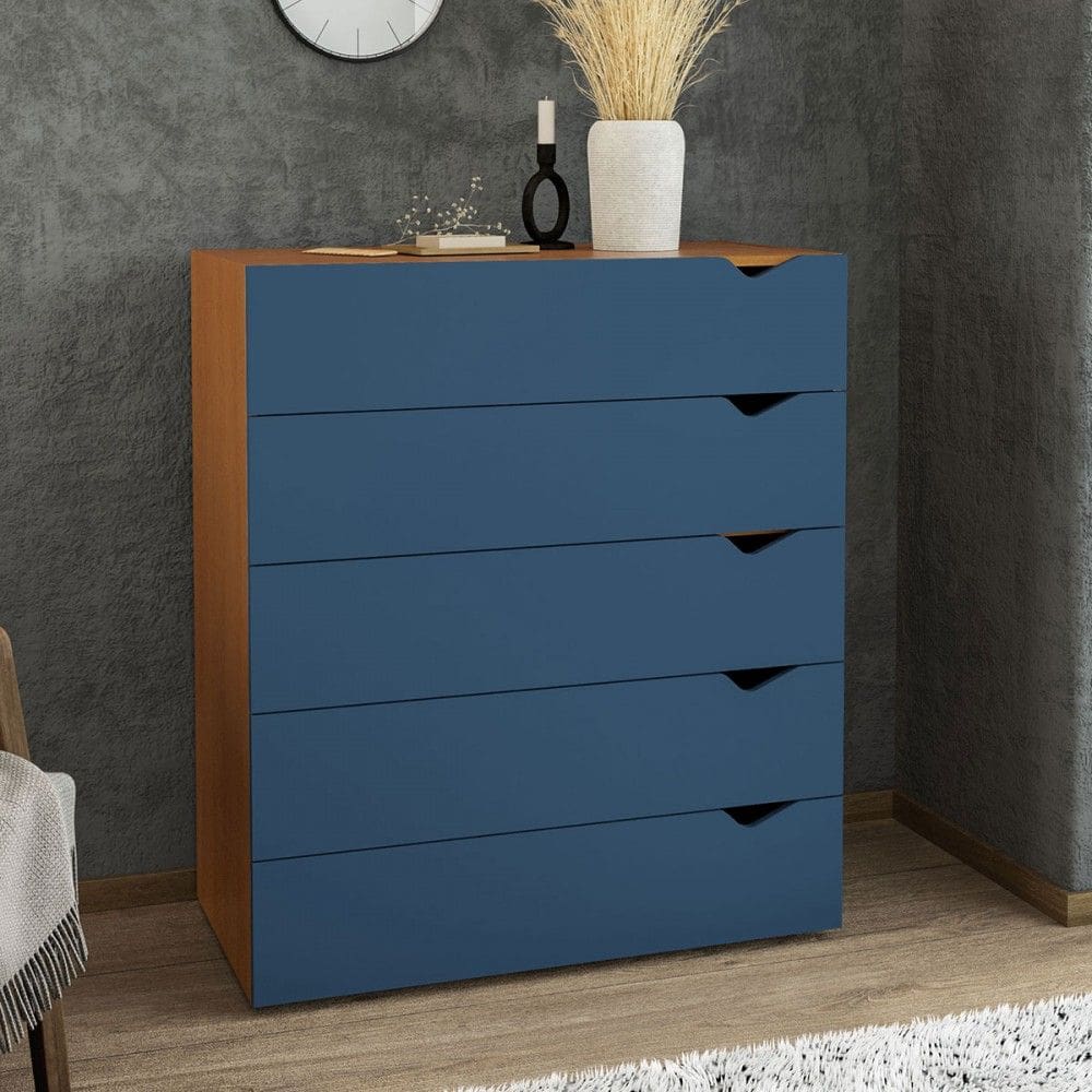 Cômoda Porto 5 Gavetas Freijó/Azul - Politorno