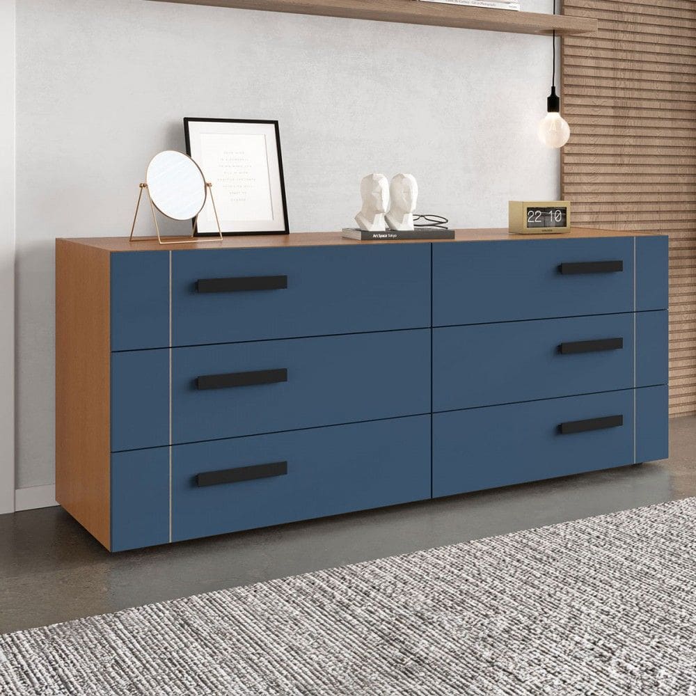Cômoda Lisboa 6 Gavetas Freijó/Azul - Politorno