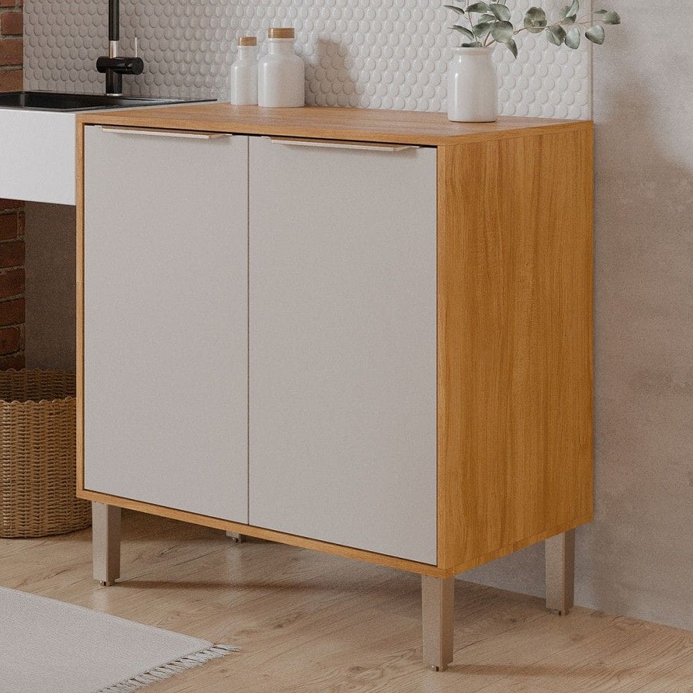 Balcão de Cozinha 80 Cm Divina 2 Portas Cinamomo/Off White - Mgm Móveis