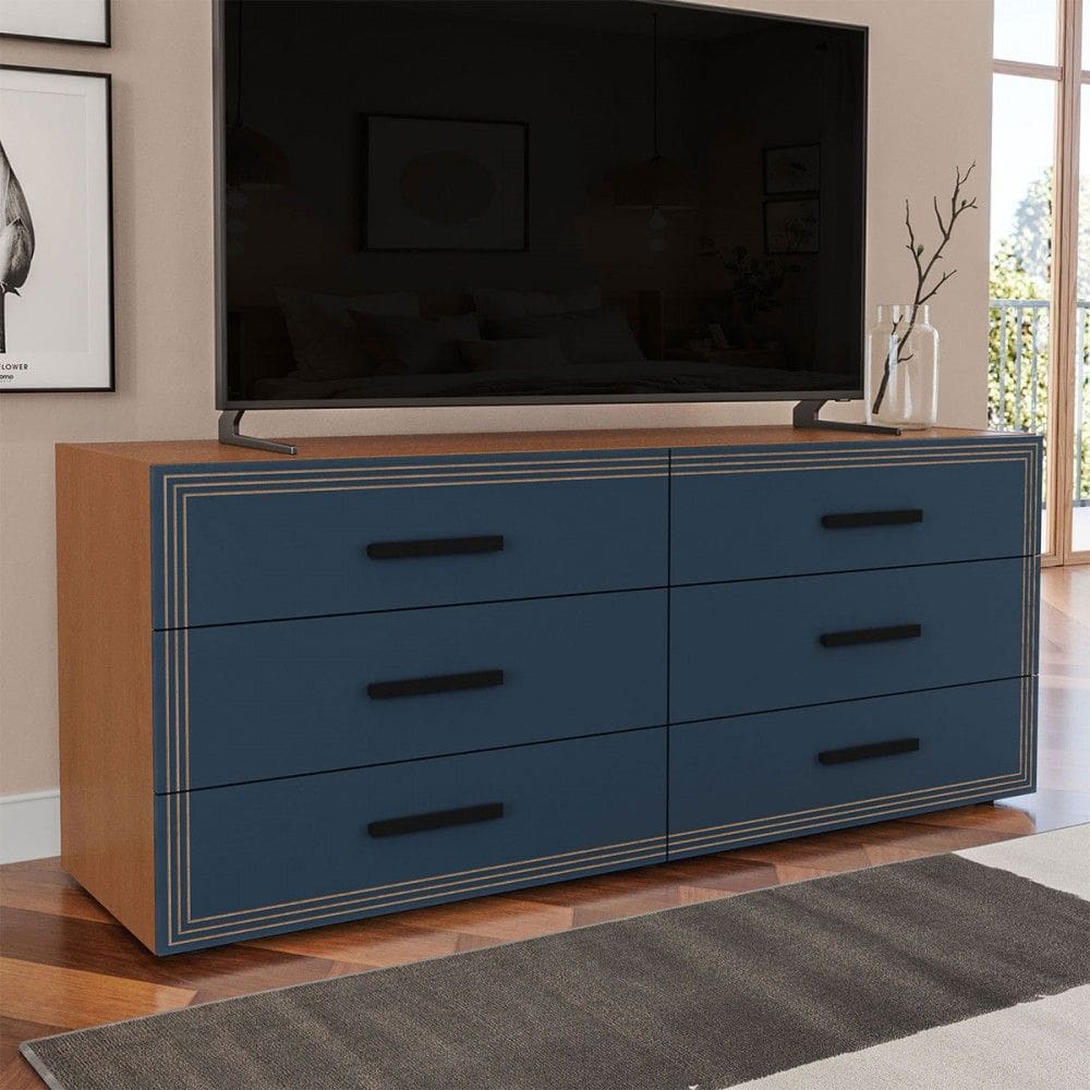 Cômoda Valência 6 Gavetas Freijó/Azul - Politorno