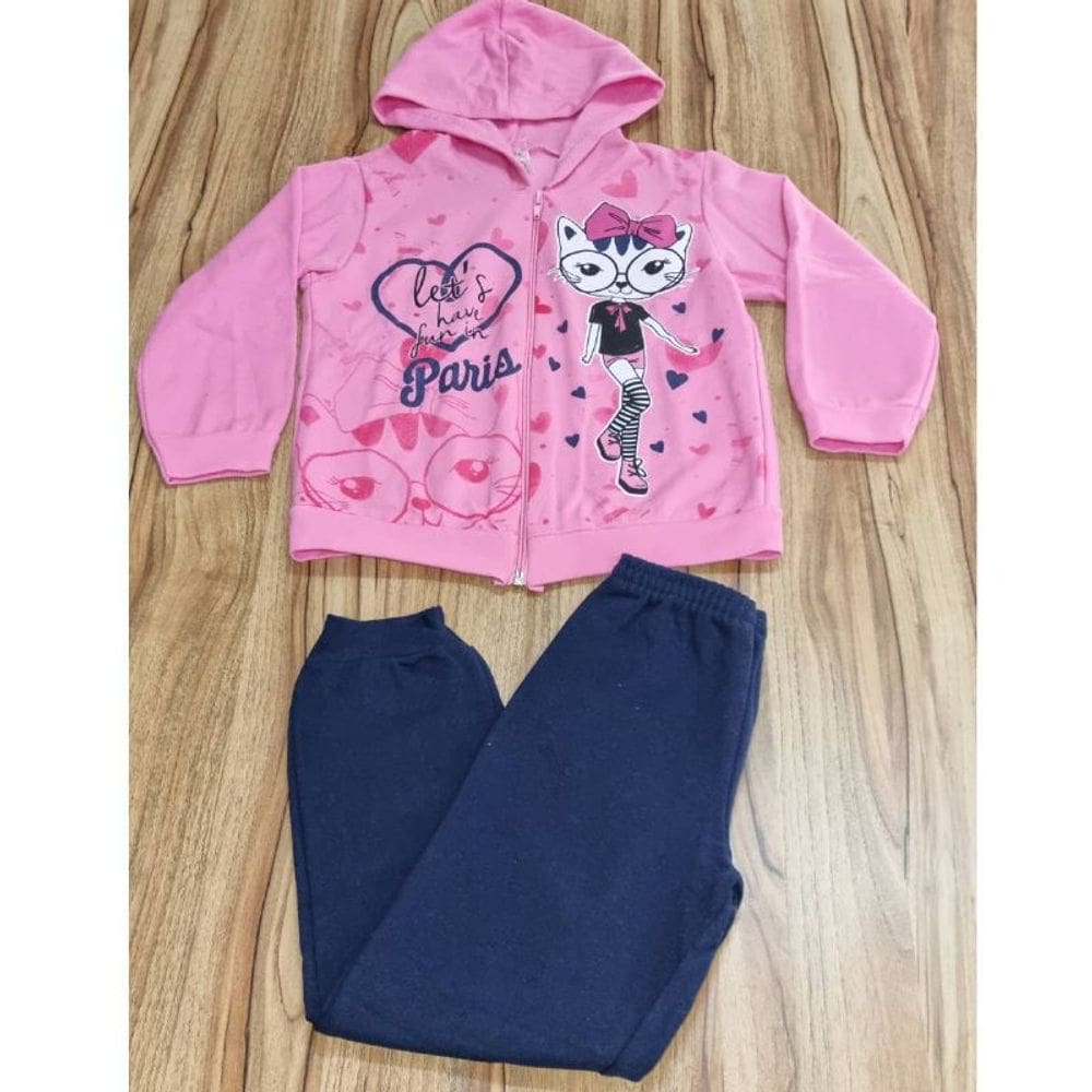 Conjunto Infantil Feminino Inverno Com Capuz Gatinha 6