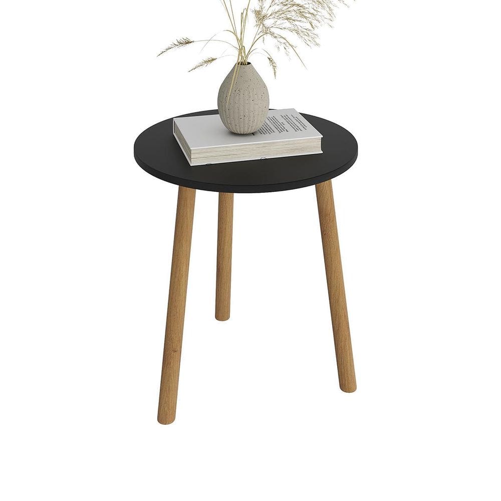 Mesa De Canto Redonda Apoio Pes Palito Sala Luxo - Preto