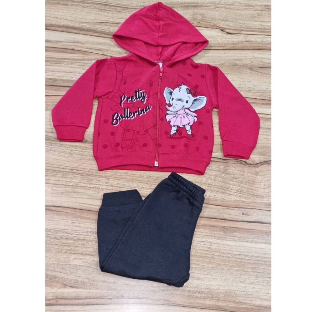 Conjunto Infantil Feminino Inverno Capuz Vermelho M