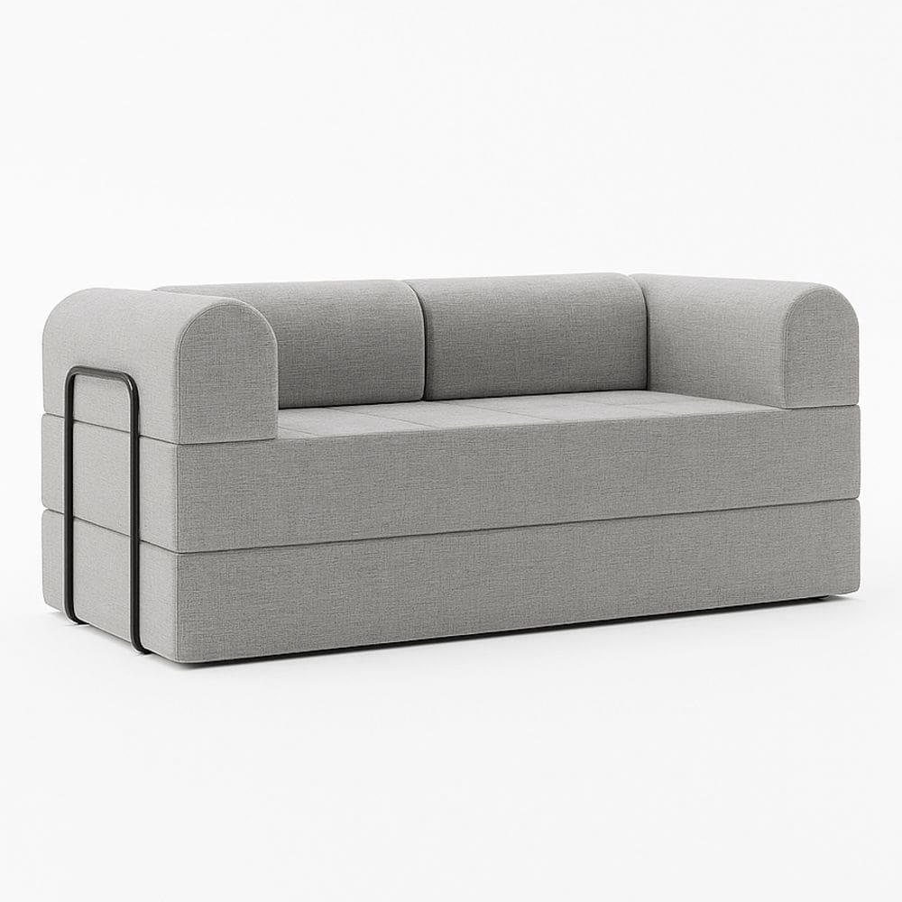 Sofá Cama de Espuma Modular Axel 180cm 03 Lugares com Apoio de Metal Linho Cinza - Abmaza