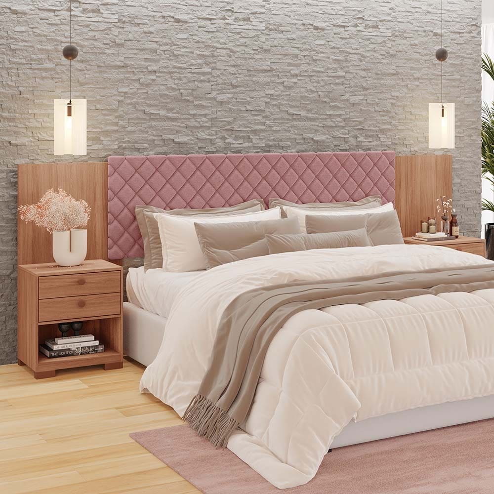 Cabeceira Box Ouro New Regulável 2 Mesas de Cabeceira 100% MDF Tuboarte