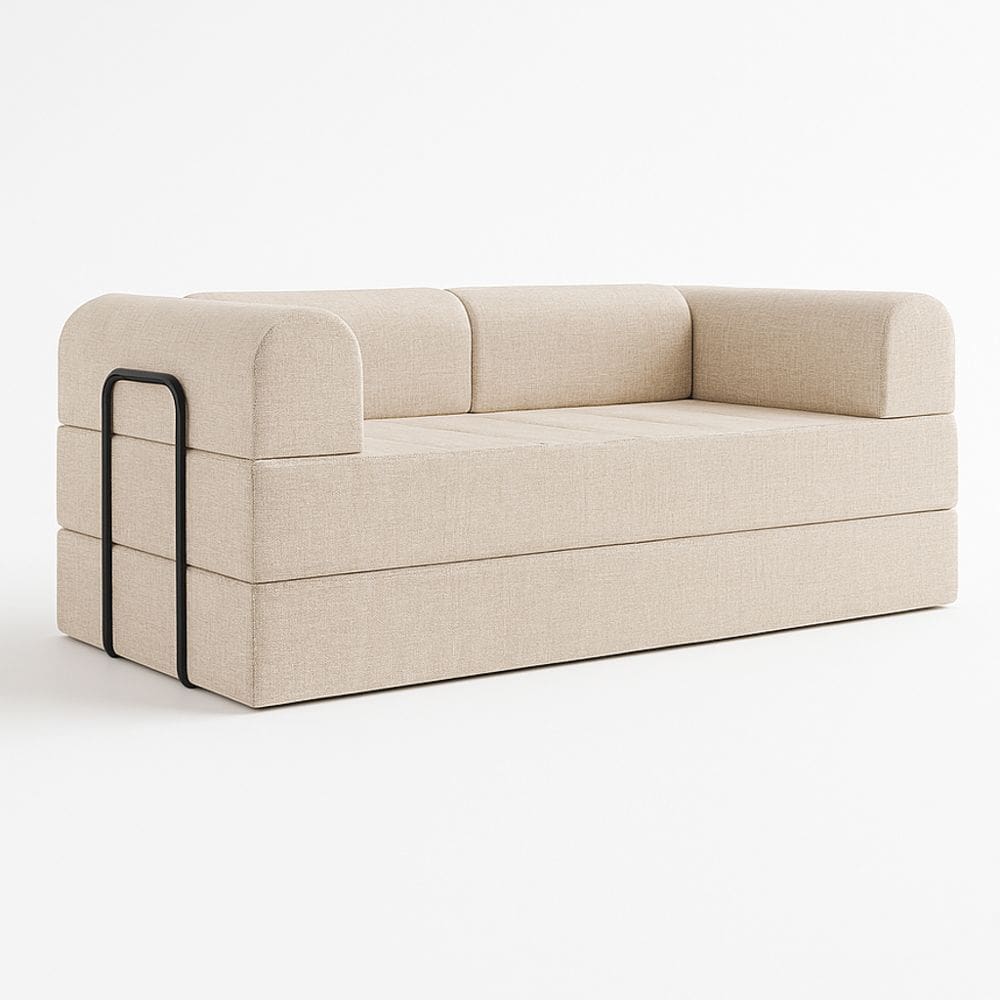 Sofá Cama de Espuma Modular Axel 180cm 03 Lugares com Apoio de Metal Linho Bege - Abmaza