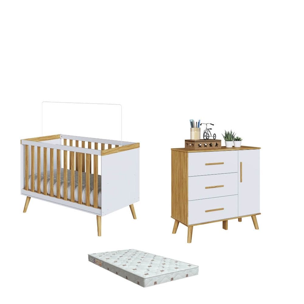 Quarto Bebe Berço, Cômoda Moveis Peroba Sky Ls + colchão
