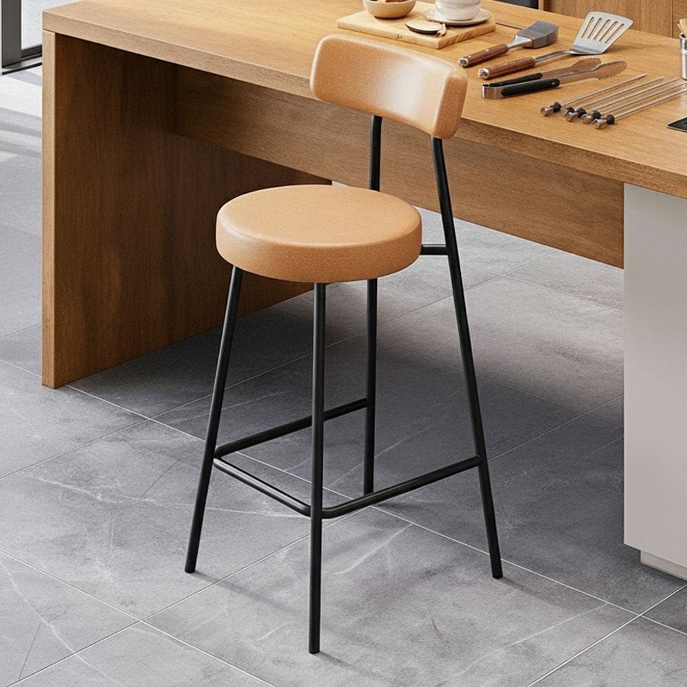 Banqueta Alta Cozinha Kobe Estofada com Encosto Couríssimo Whisky - Abmaza