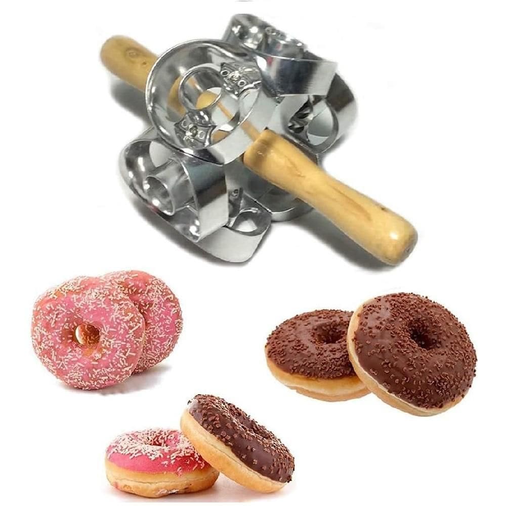 Cortador Donuts Molde Rosquinhas Bolo Biscoitos Criador Cookies Rolo Giratorio Manual  6 Formas Confeitaria