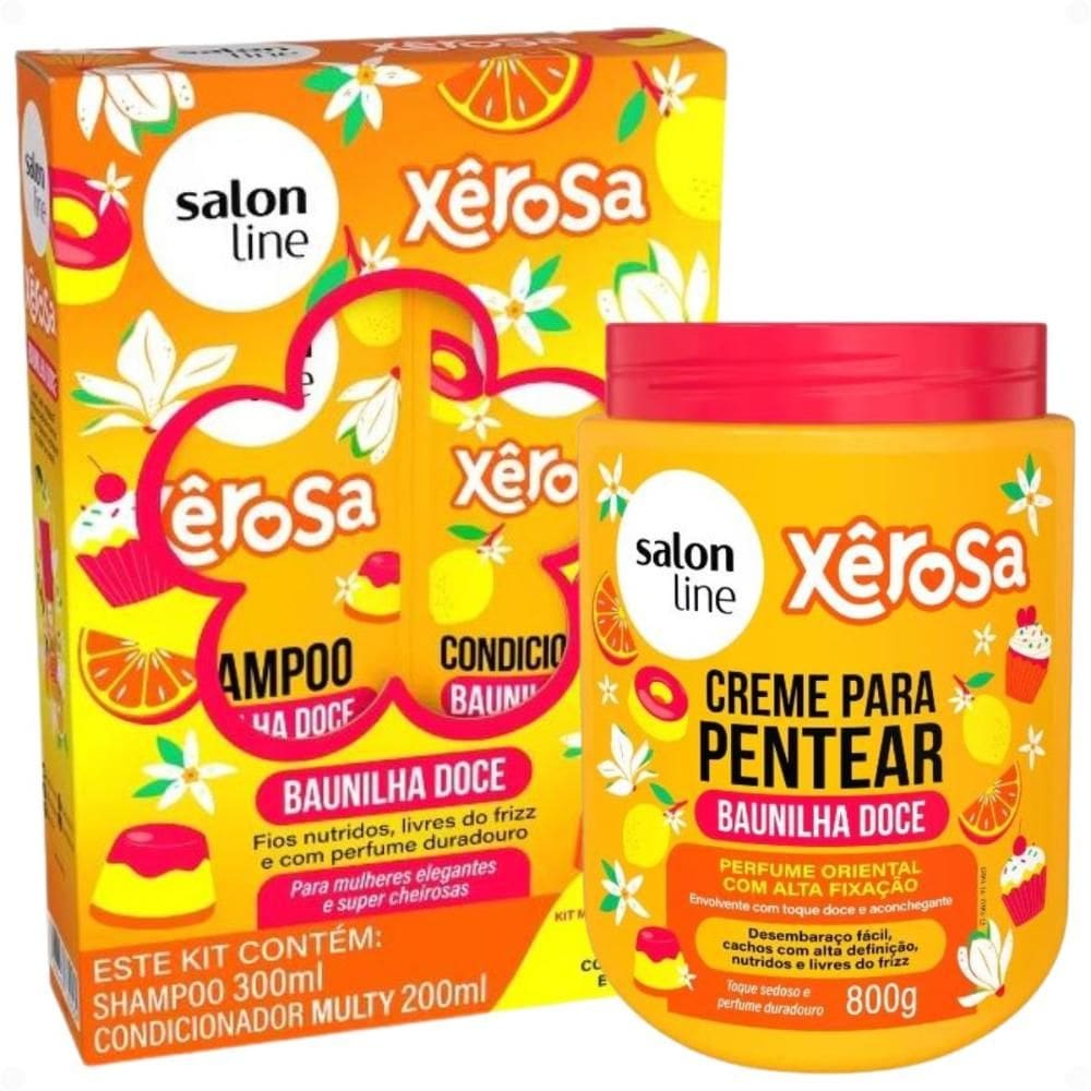 Kit Salon Line Xêrosa Baunilha Doce: Shampoo e Condicionador 200ml + Creme Para Pentear 800g