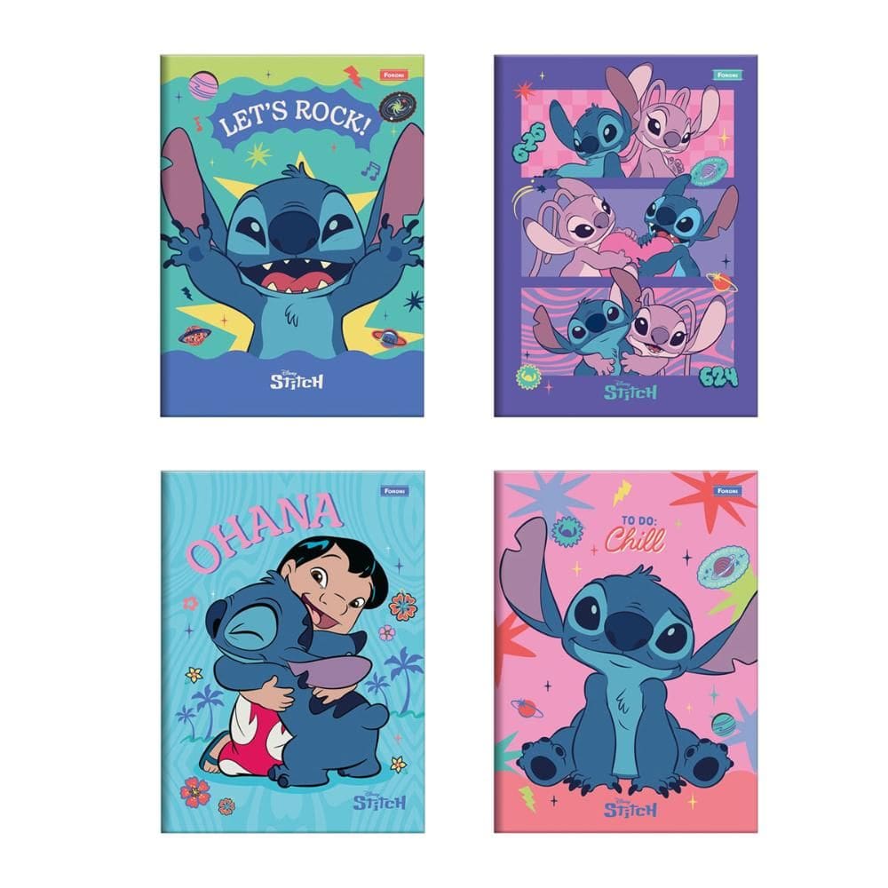 Caderno brochura capa dura 1/4 80 folhas Stitch - Foroni