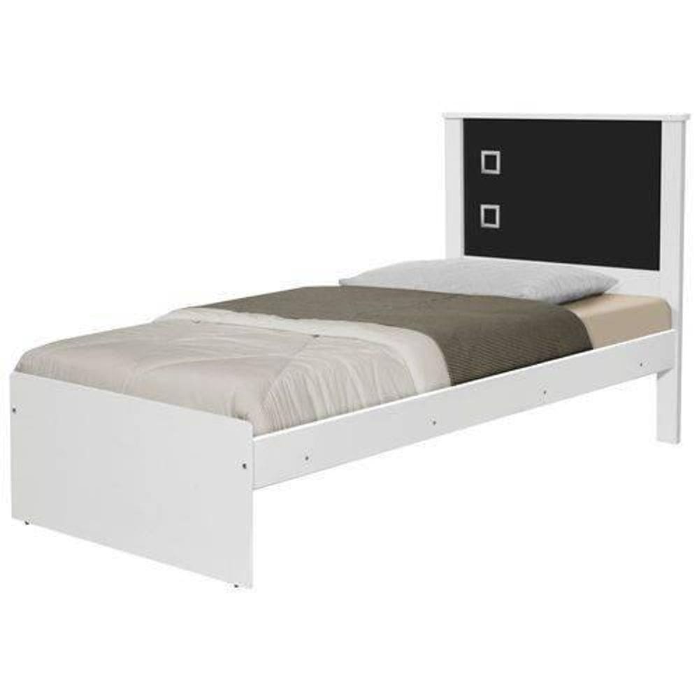 Cama Barcelona Solteiro Branco/Preto com Colchão - Tebarrot