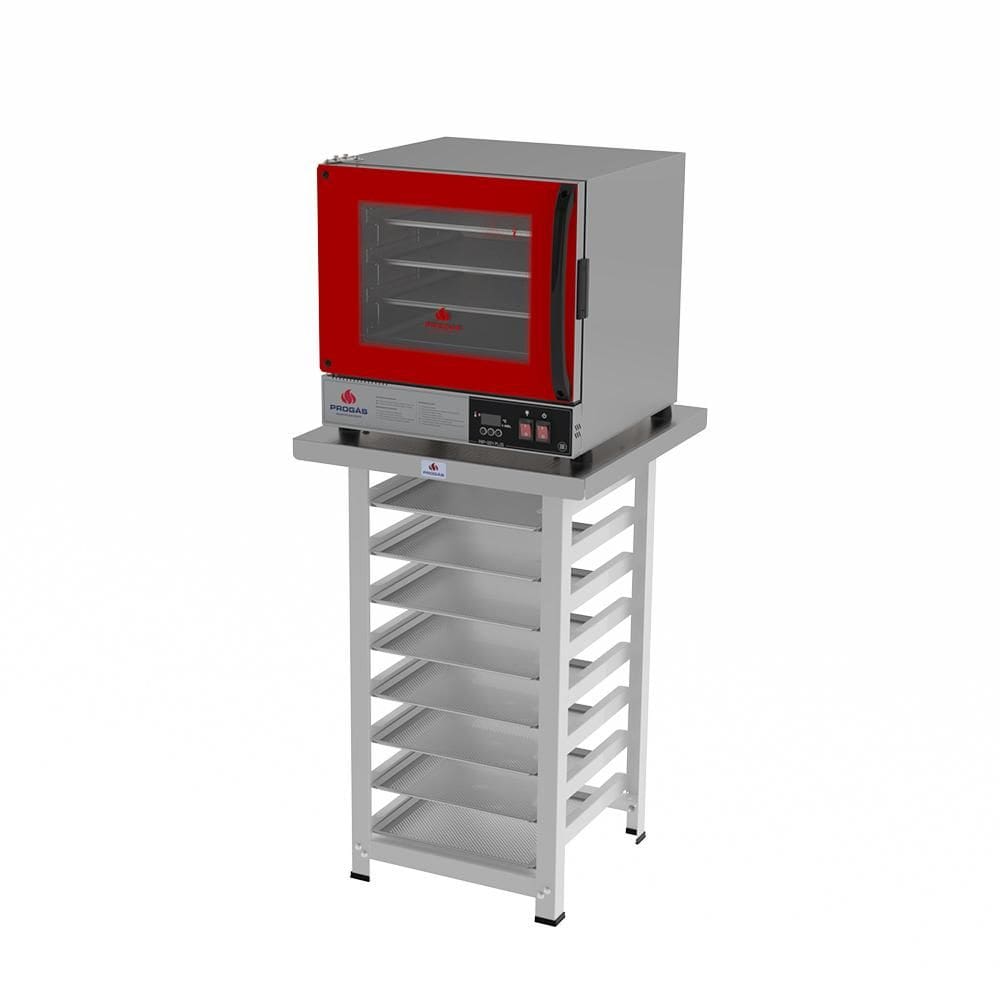 Forno Turbo Prp-004 Plus 220v Vermelho + Bancada Mes-004 Progás + 8 Assadeiras Cimapi