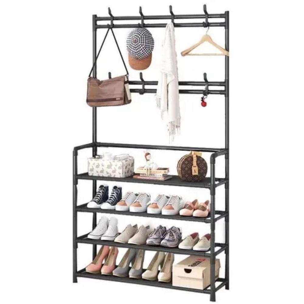 Sapateira Cabideiro Arara Multifuncional Preta Roupas Sapato Bolsa Rack Organizador Porta Sapatos 12