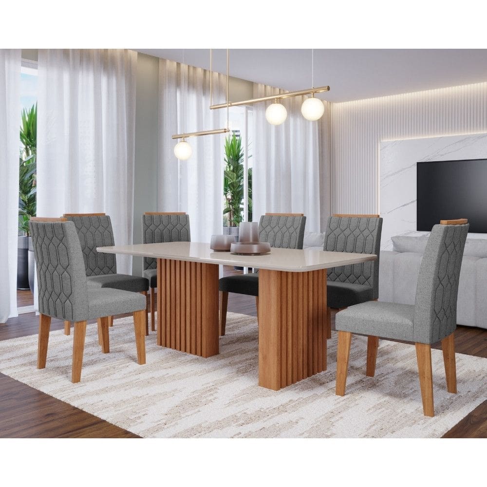 Conjunto Sala de Jantar Mesa Ester 180cm 6 Cadeiras Carla em MDF Cimol