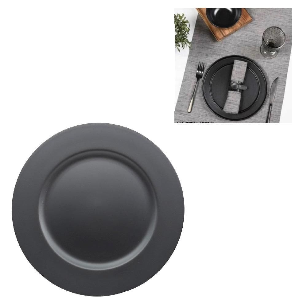 Sousplat Preto Organizador Redondo Mesa Em Inox Prato Buffet Restauante Multiuso Grande 33Cm